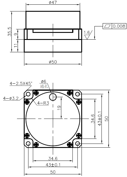 내비게이션 등급 내비게이션 시스템에서 사용되는 광섬유 자이로스코프,차원 50×50×36 (mm)