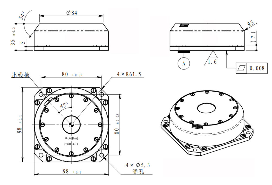 정밀 전자 기로스코프 센서 ≤0.005o/H^1/2 랜덤 워크 계수, ≤10ppm 스케일 인자 반복성 및 내비게이션을 위한 컴팩트 98×98×35mm 차원