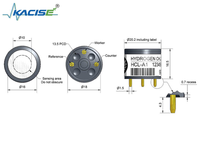 HCL-A1 수소 염화도 센서 높은 민감도 선형성 0 ~ 6 제로 전류 -3 ~ 10 Ppm